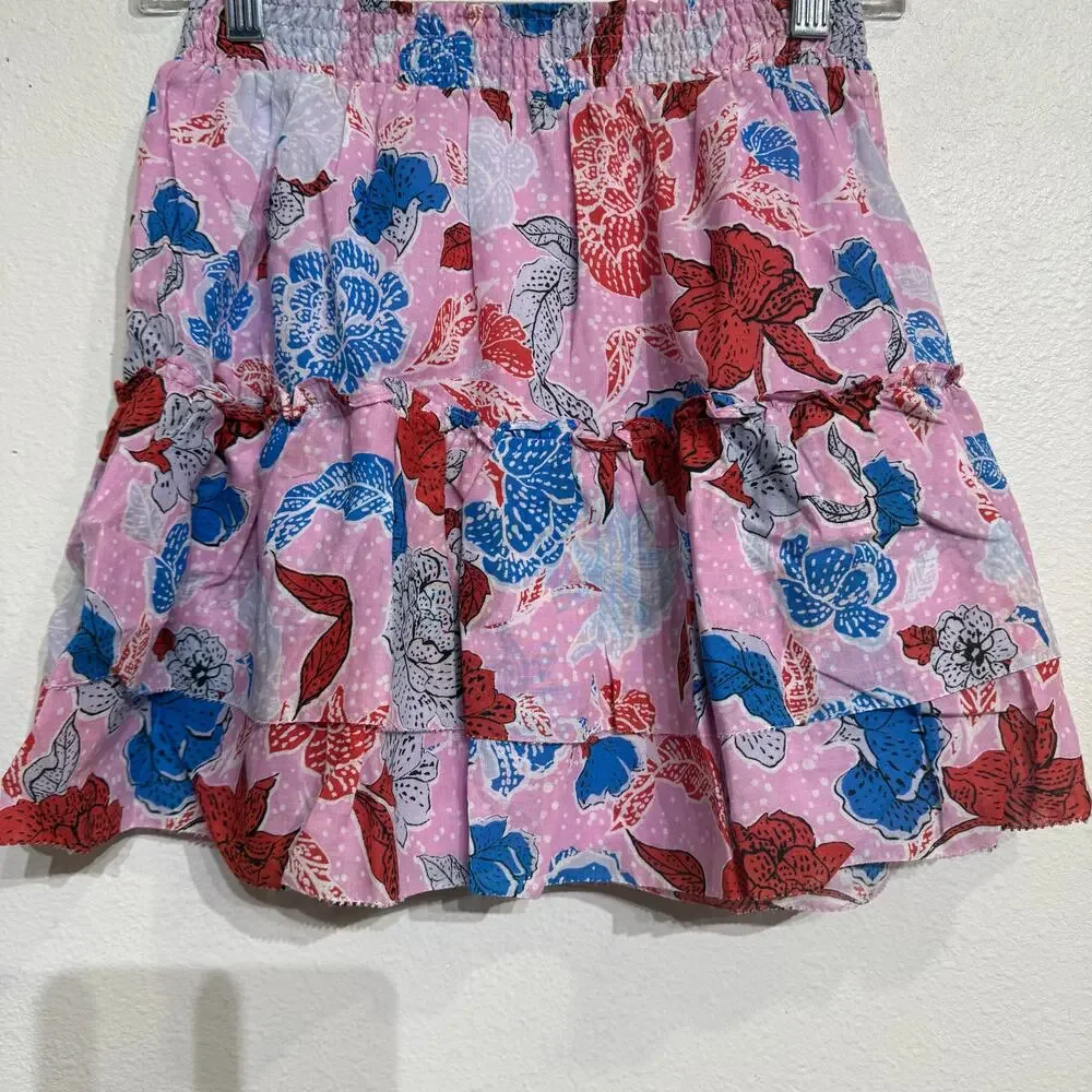 BB Dakota by Steve Madden Pink Floral Print Tiered Ruffle Mini Skirt Sz XS NWT
